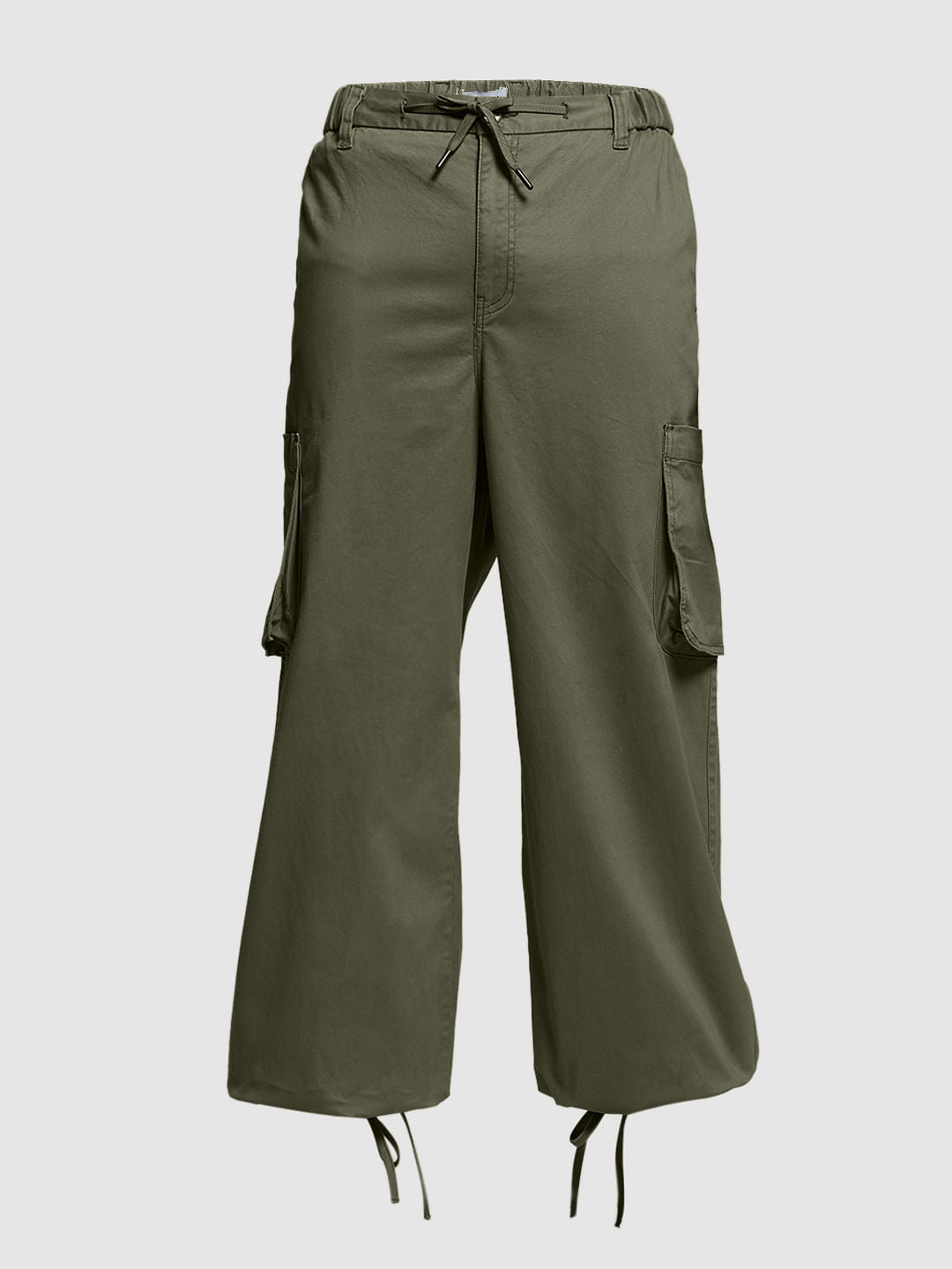 Olive Green Cotton Loose Fit Cargos
