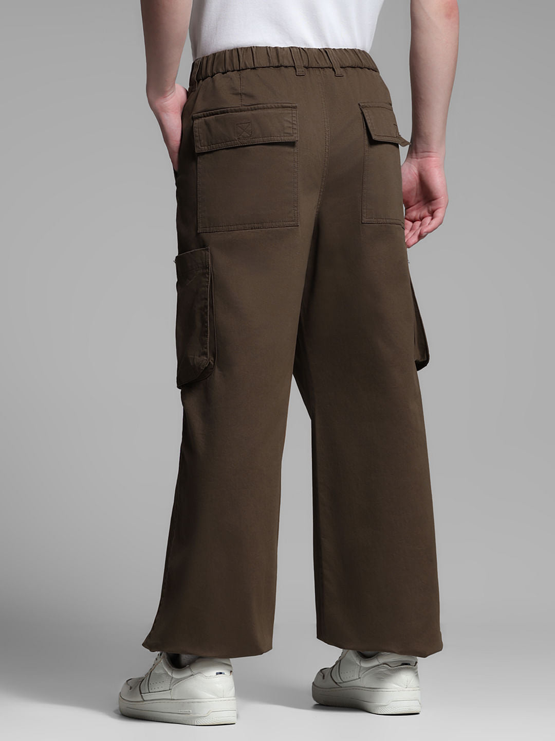 Dark Brown Mid Rise Loose Fit Cargos
