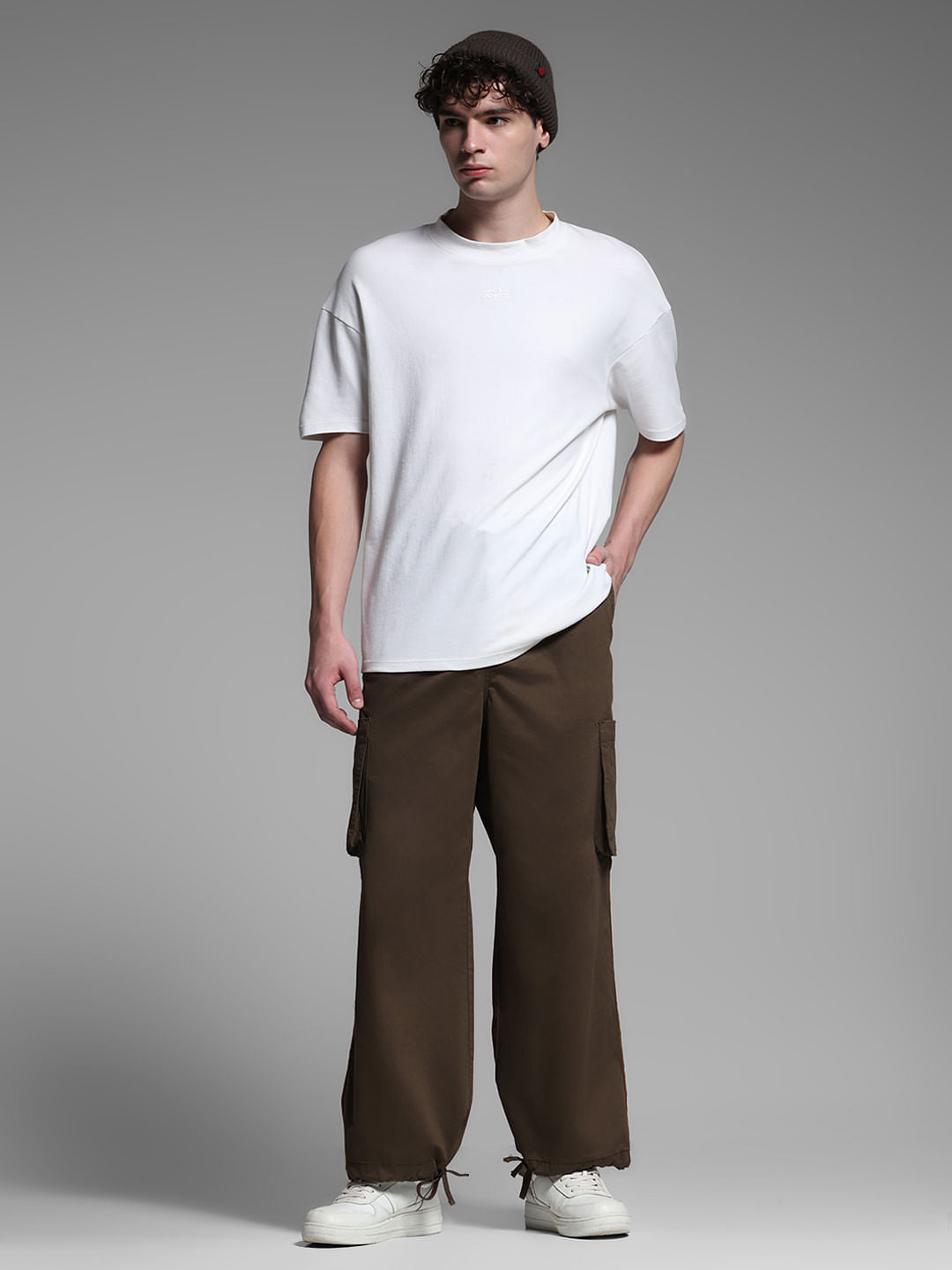 Dark Brown Mid Rise Loose Fit Cargos