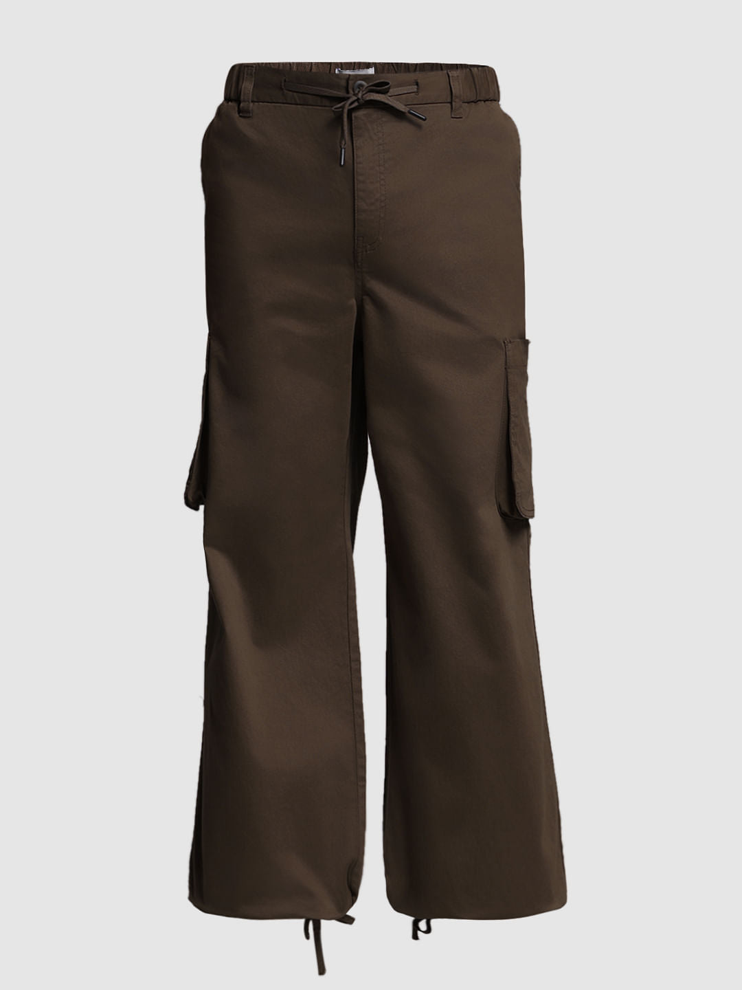 Dark Brown Mid Rise Loose Fit Cargos