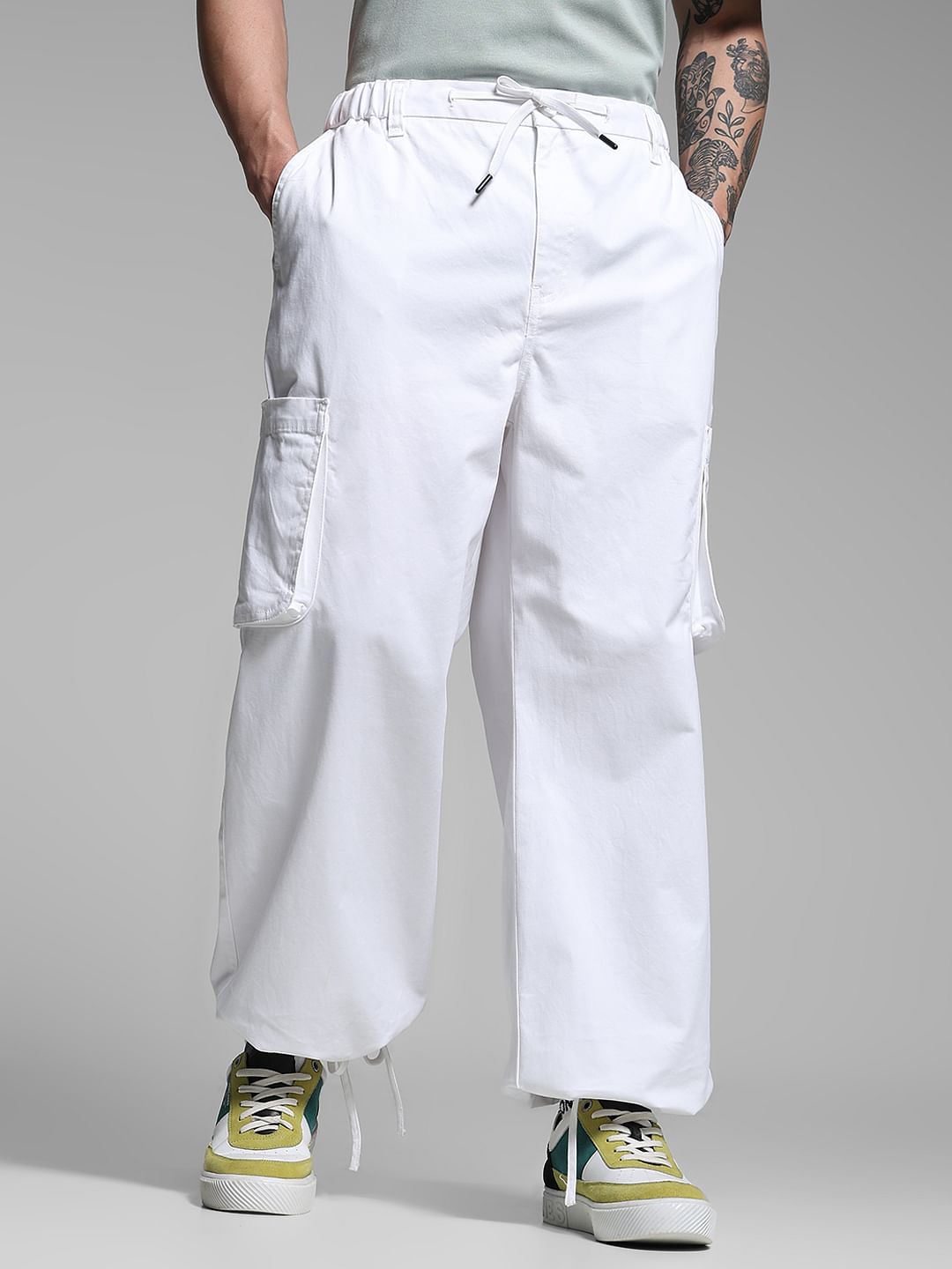 White Cotton Loose Fit Cargos