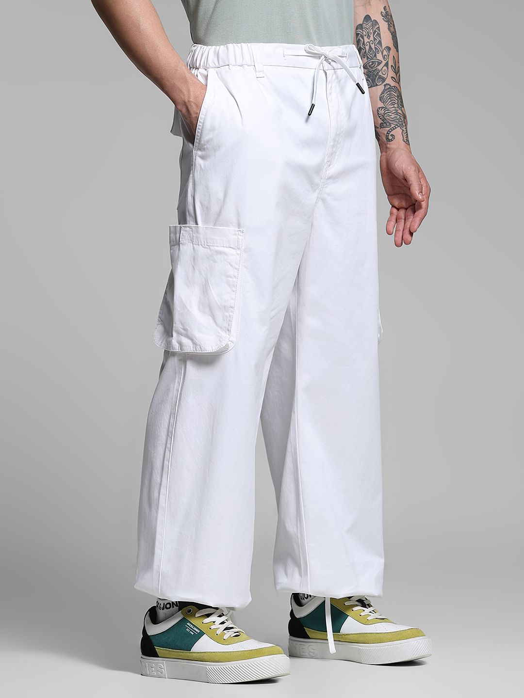 White Cotton Loose Fit Cargos