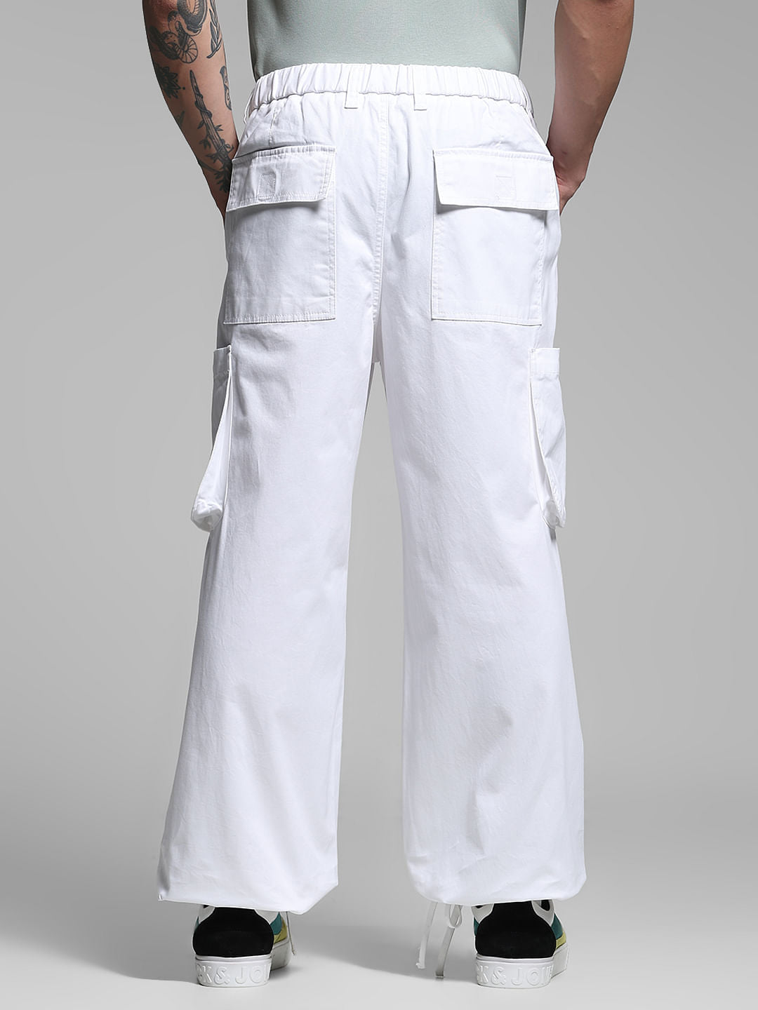 White Cotton Loose Fit Cargos
