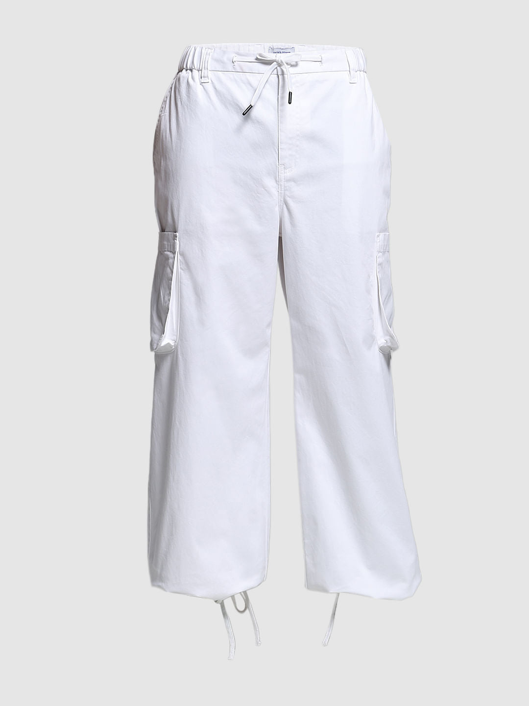 White Cotton Loose Fit Cargos