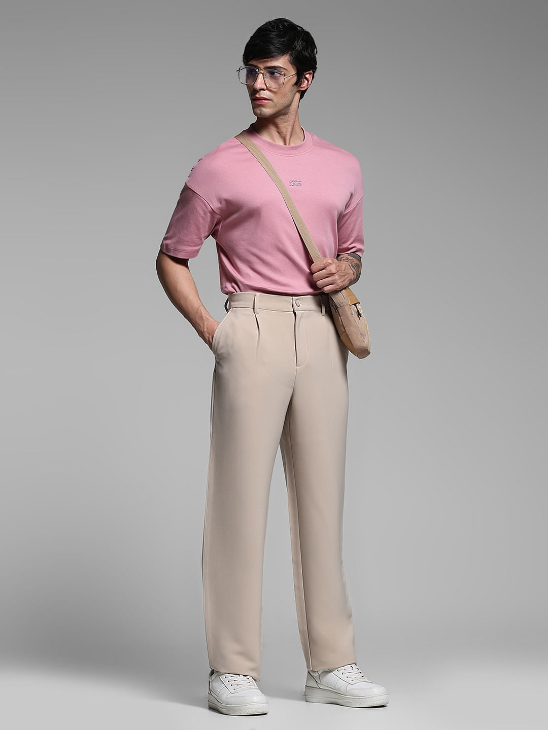 Beige Loose Fit Pants