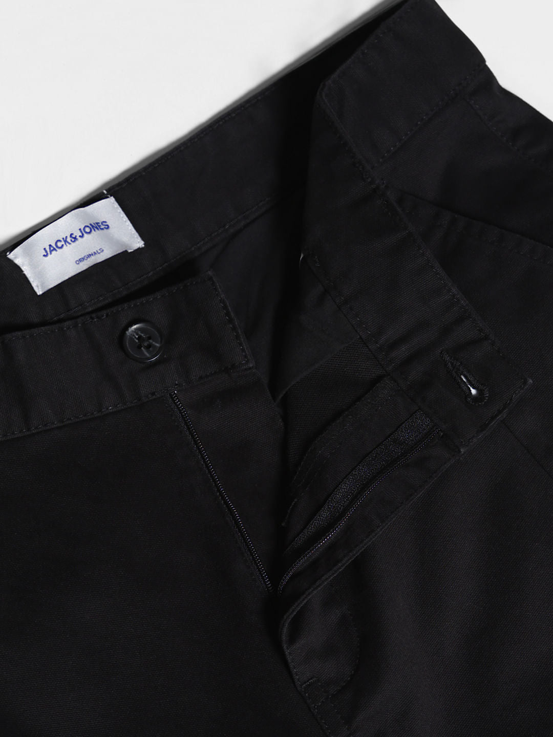 Black Mid Rise Regular Fit Cargos