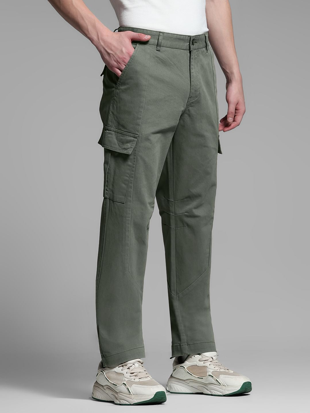 Sage Green Mid Rise Regular Fit Cargos