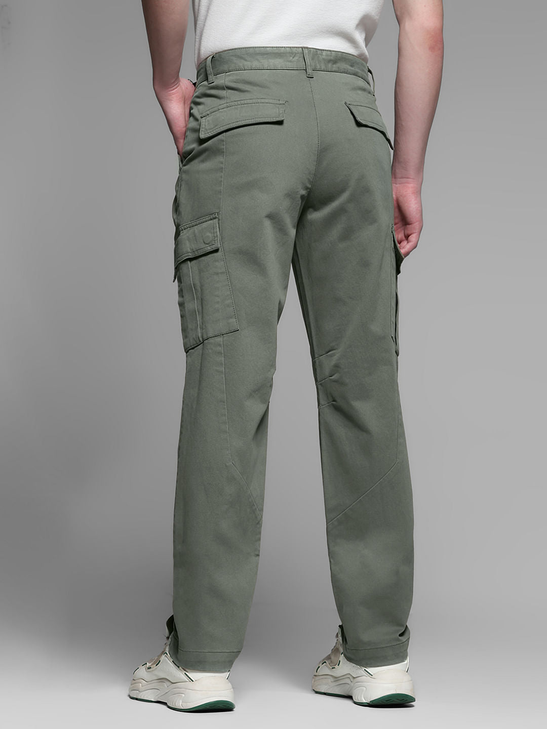Sage Green Mid Rise Regular Fit Cargos