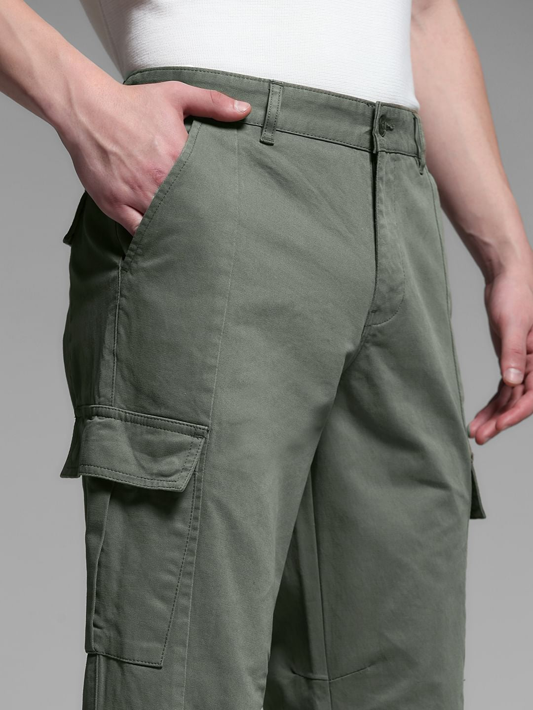 Sage Green Mid Rise Regular Fit Cargos