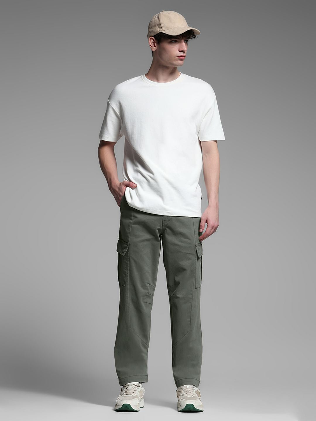 Sage Green Mid Rise Regular Fit Cargos
