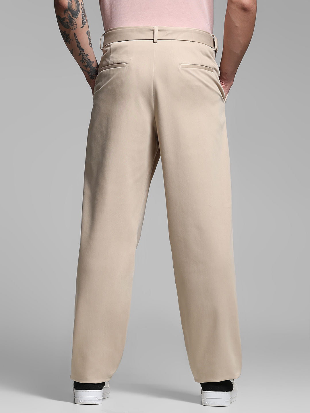 Beige Rayon Loose Fit Pants