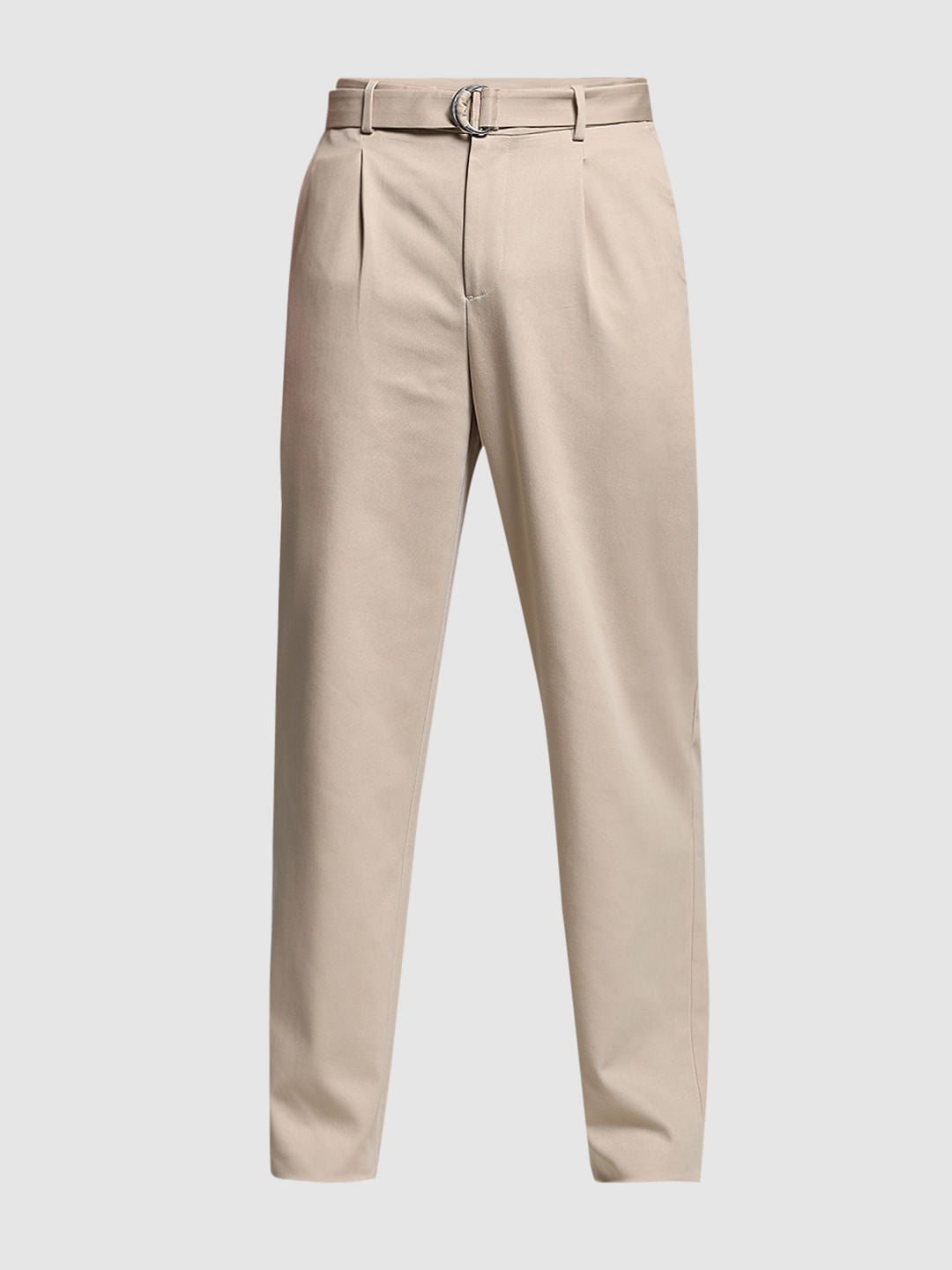 Beige Rayon Loose Fit Pants