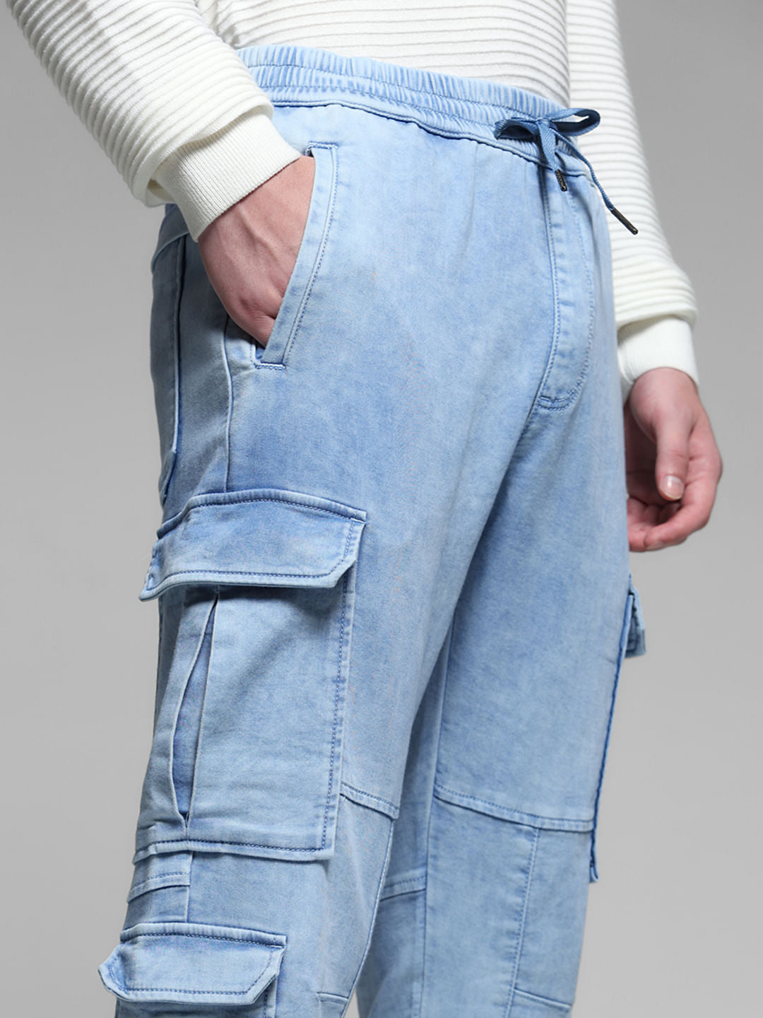Light Blue High Rise Cargo Pants