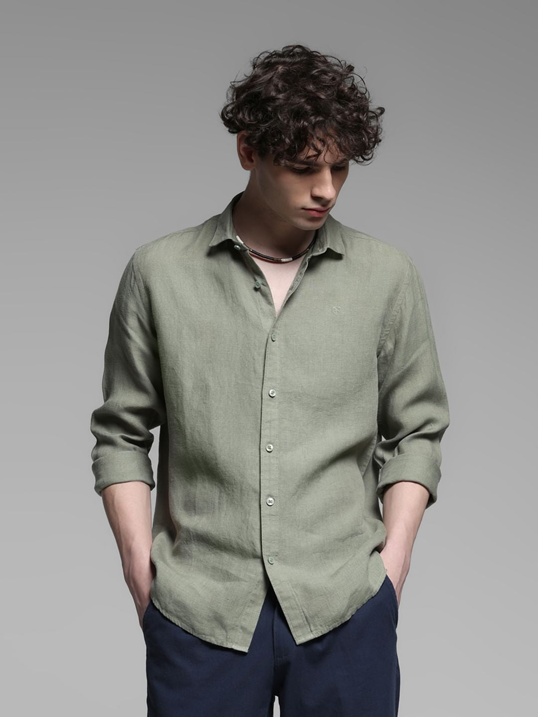 Linen Full Sleeves Shirt - Green