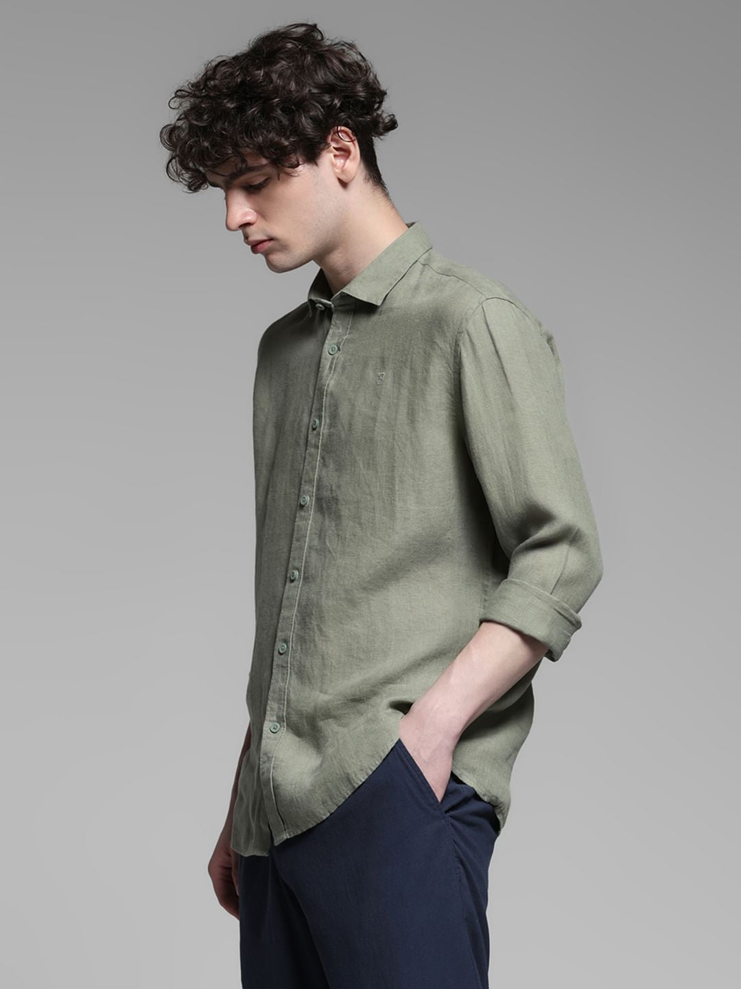 Linen Full Sleeves Shirt - Green