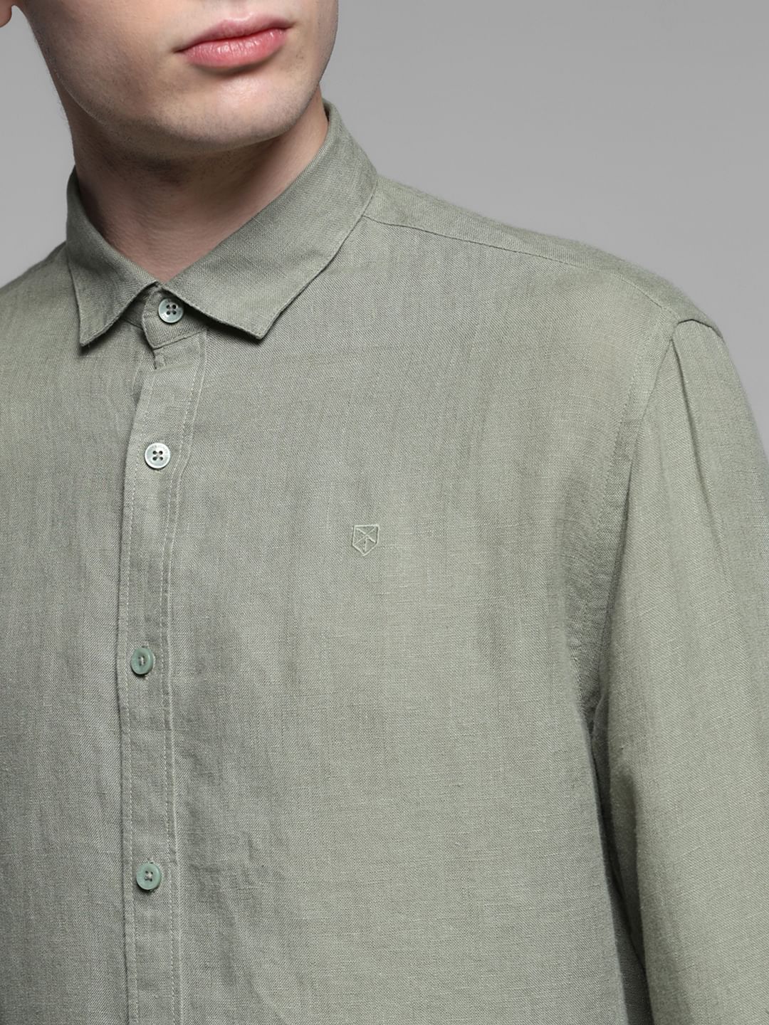 Linen Full Sleeves Shirt - Green