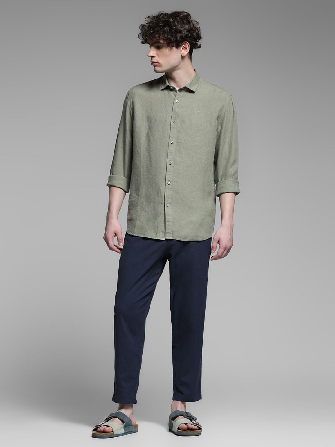 Linen Full Sleeves Shirt - Green