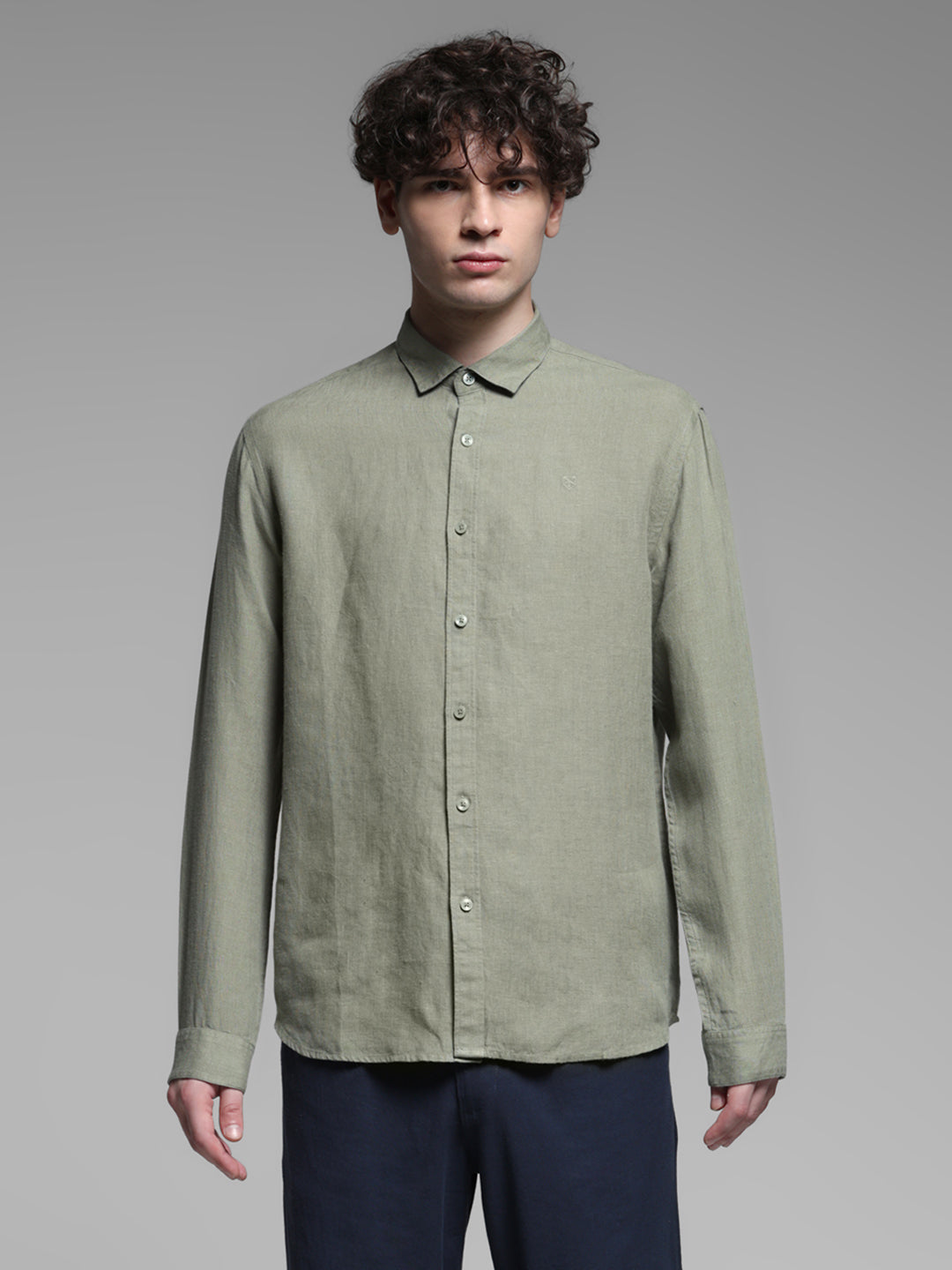 Linen Full Sleeves Shirt - Green