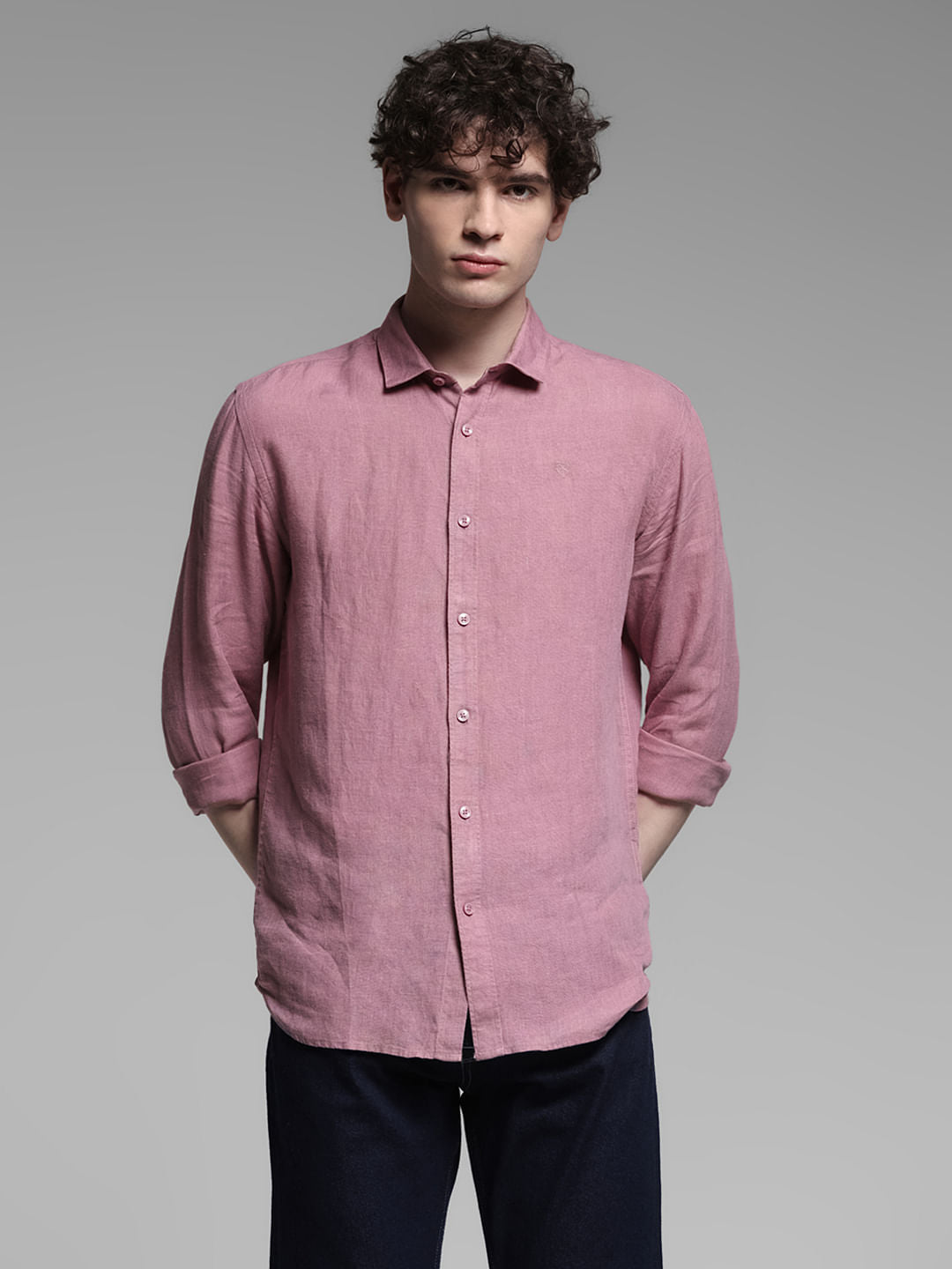 Linen Full Sleeves Shirt - Pink