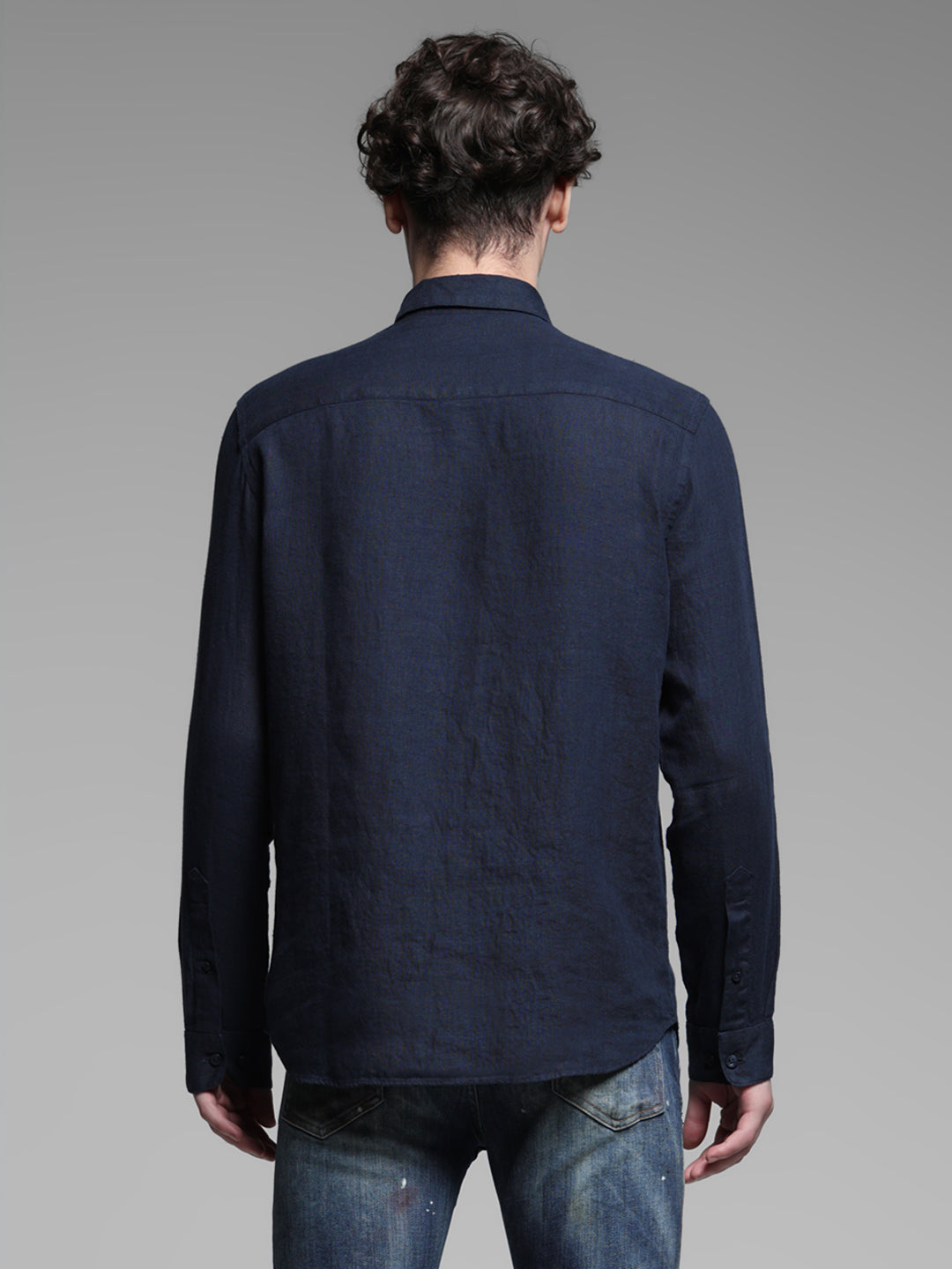Linen Full Sleeves Shirt - Navy Blue