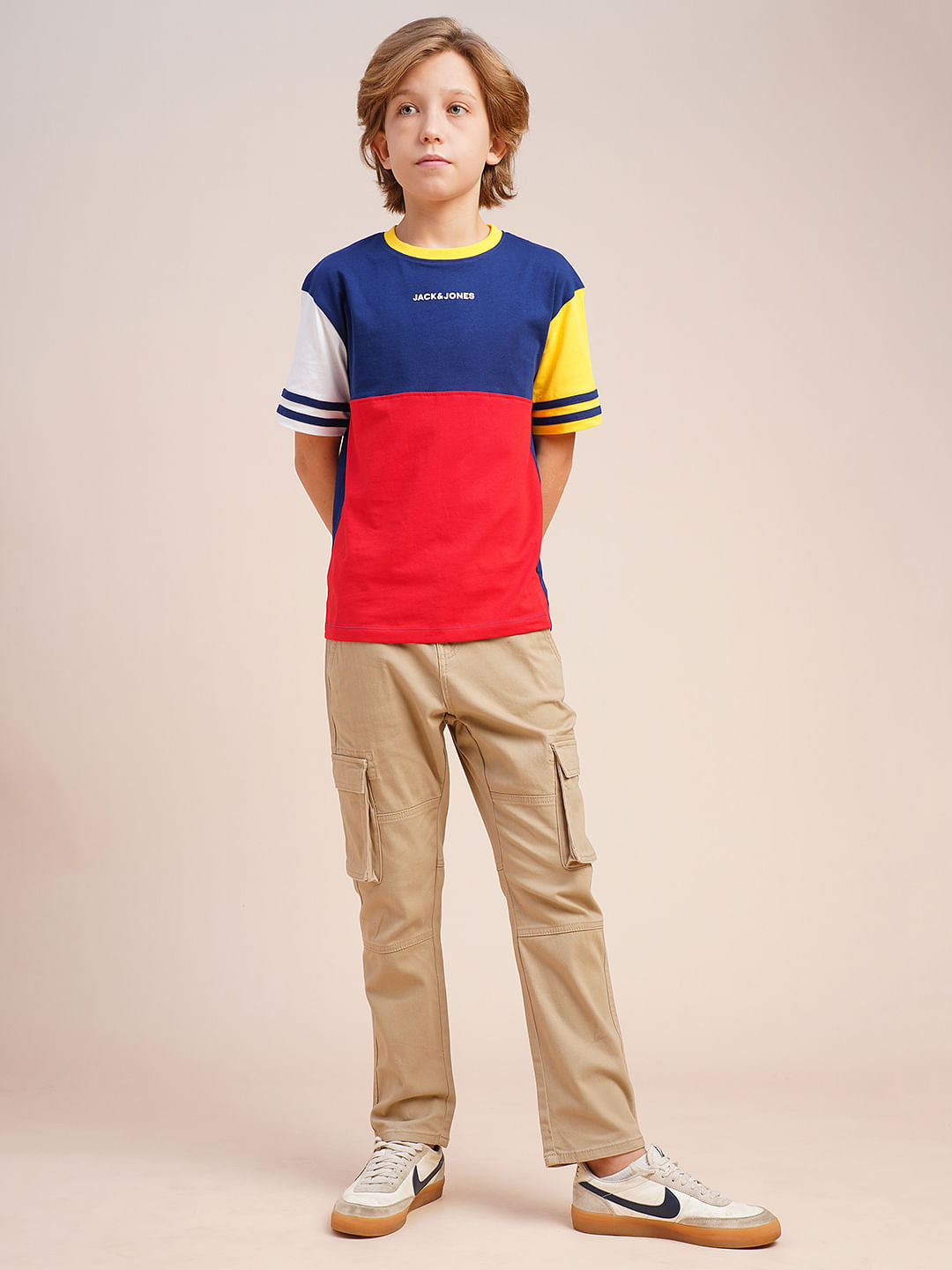 Boys Khaki Mid Rise Cargo Pants