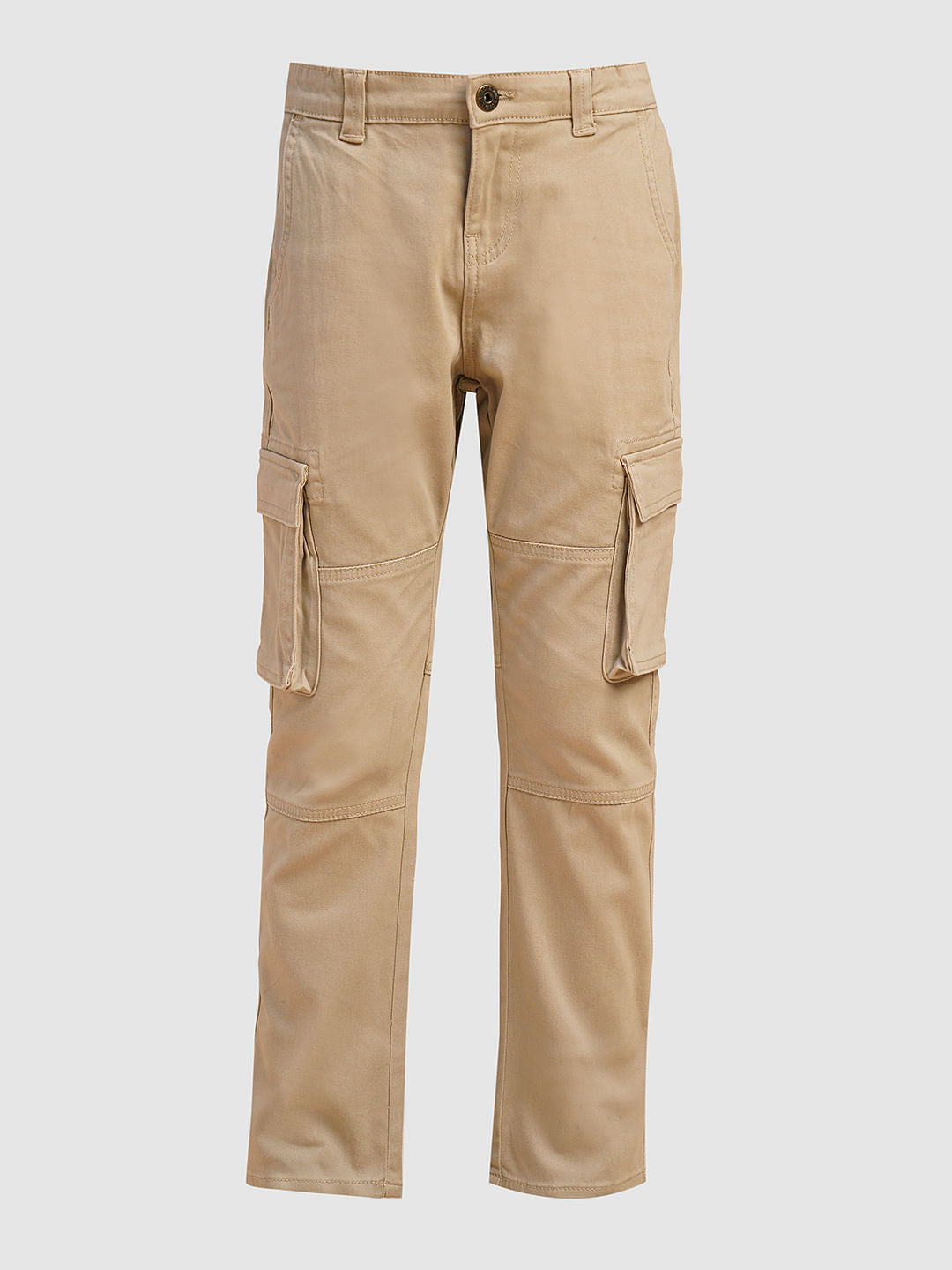 Boys Khaki Mid Rise Cargo Pants