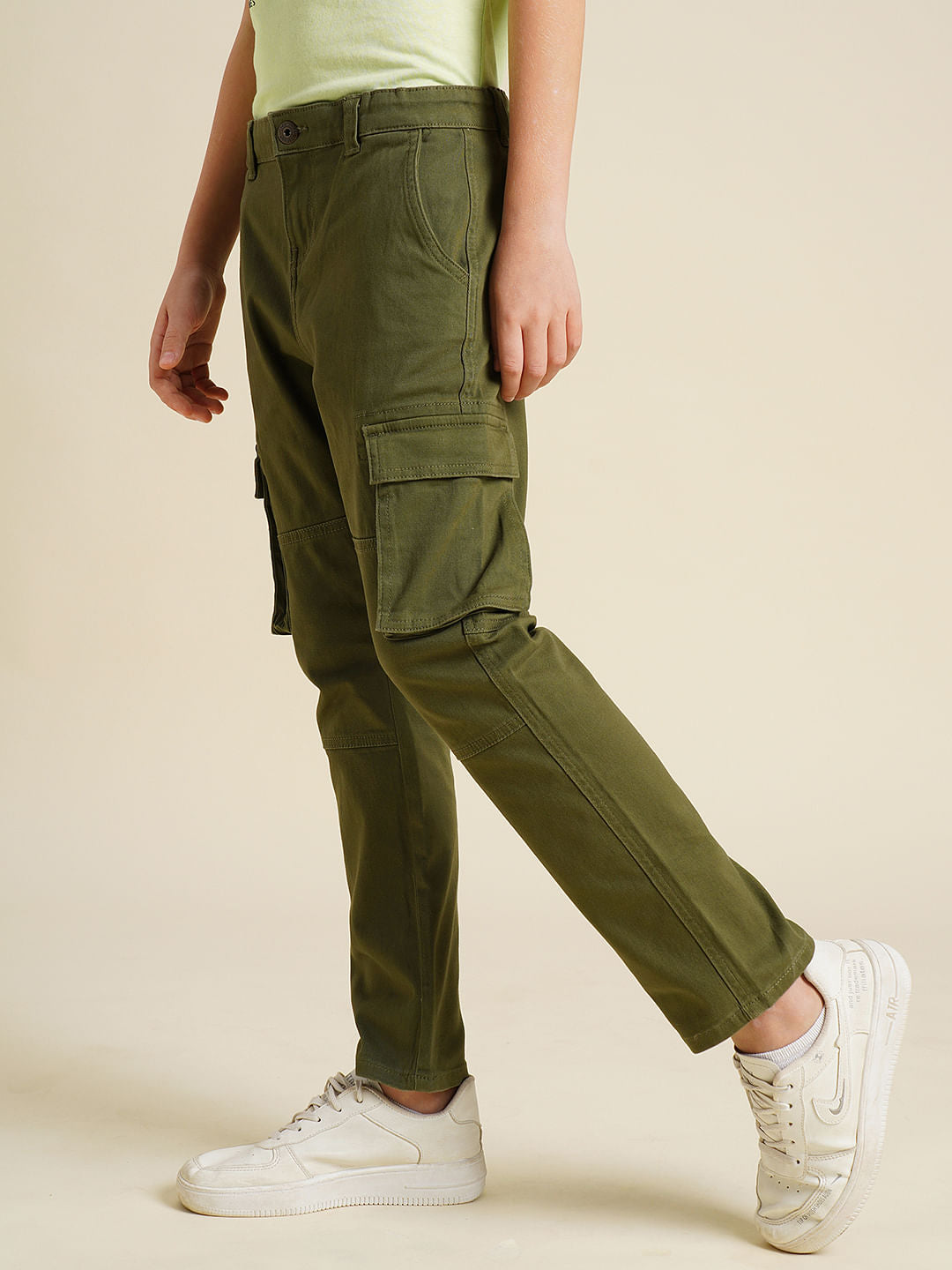Boys Olive Mid Rise Cargo Pants