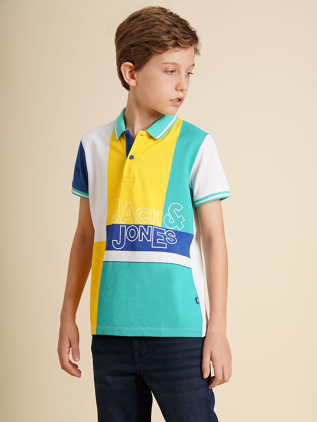 Boys Blue Colourblocked Cotton Polo