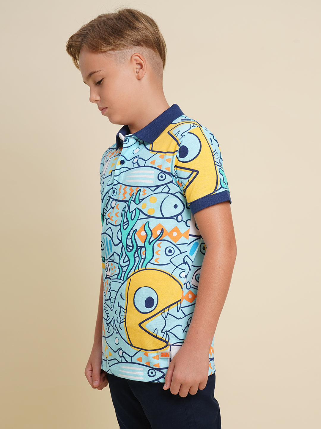 Boys Blue Fish Printed Polo