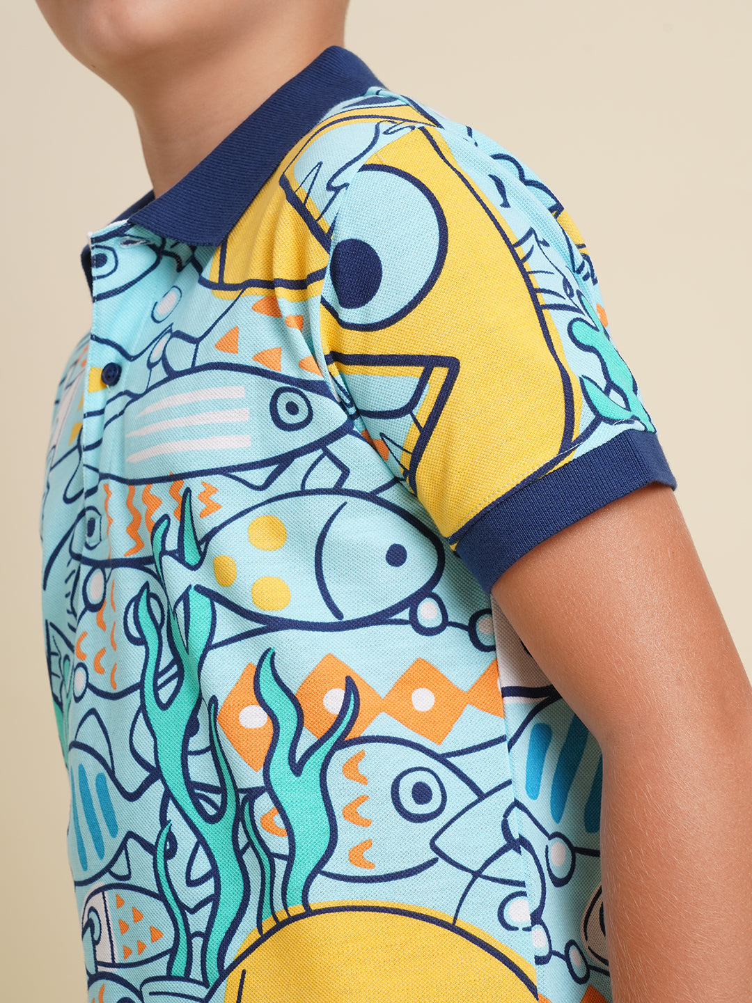 Boys Blue Fish Printed Polo