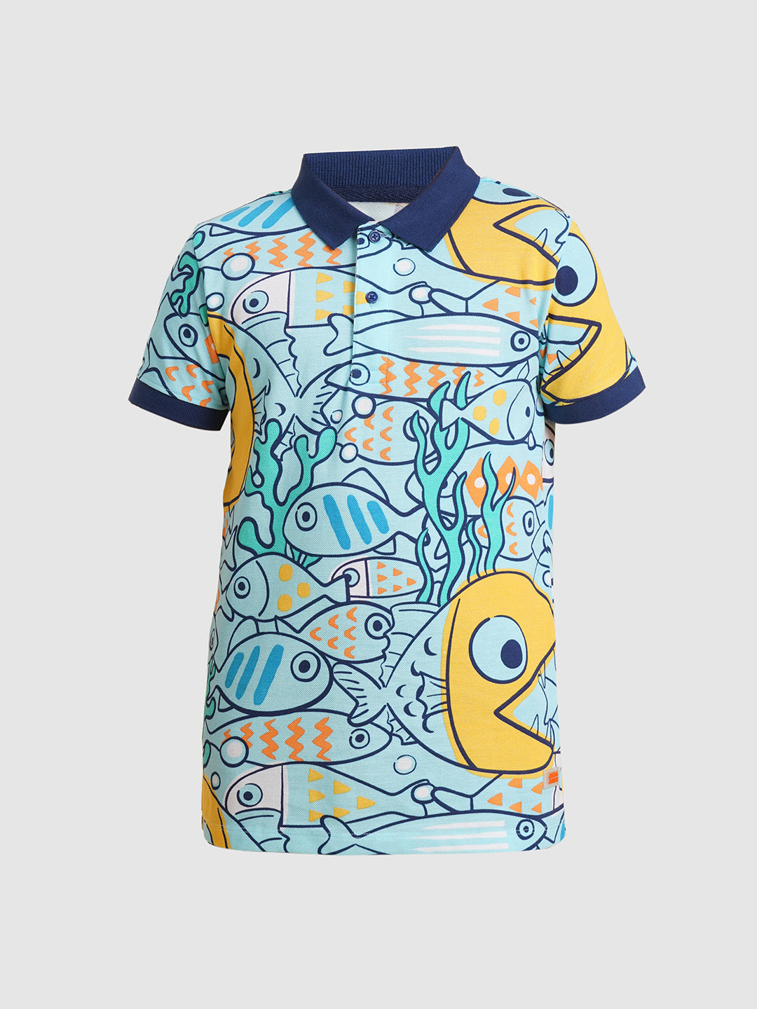 Boys Blue Fish Printed Polo