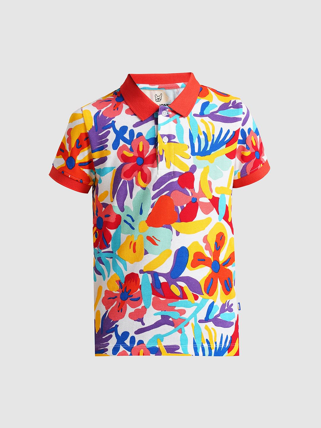 Boys Red Printed Cotton Polo