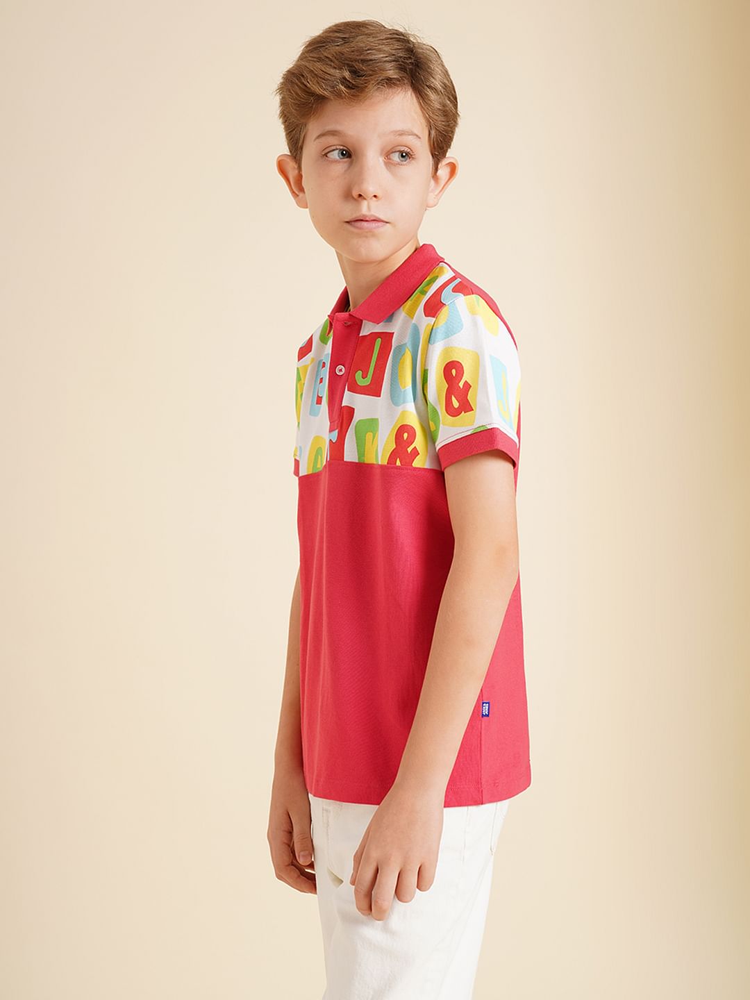Boys Red Colourblocked Cotton Polo