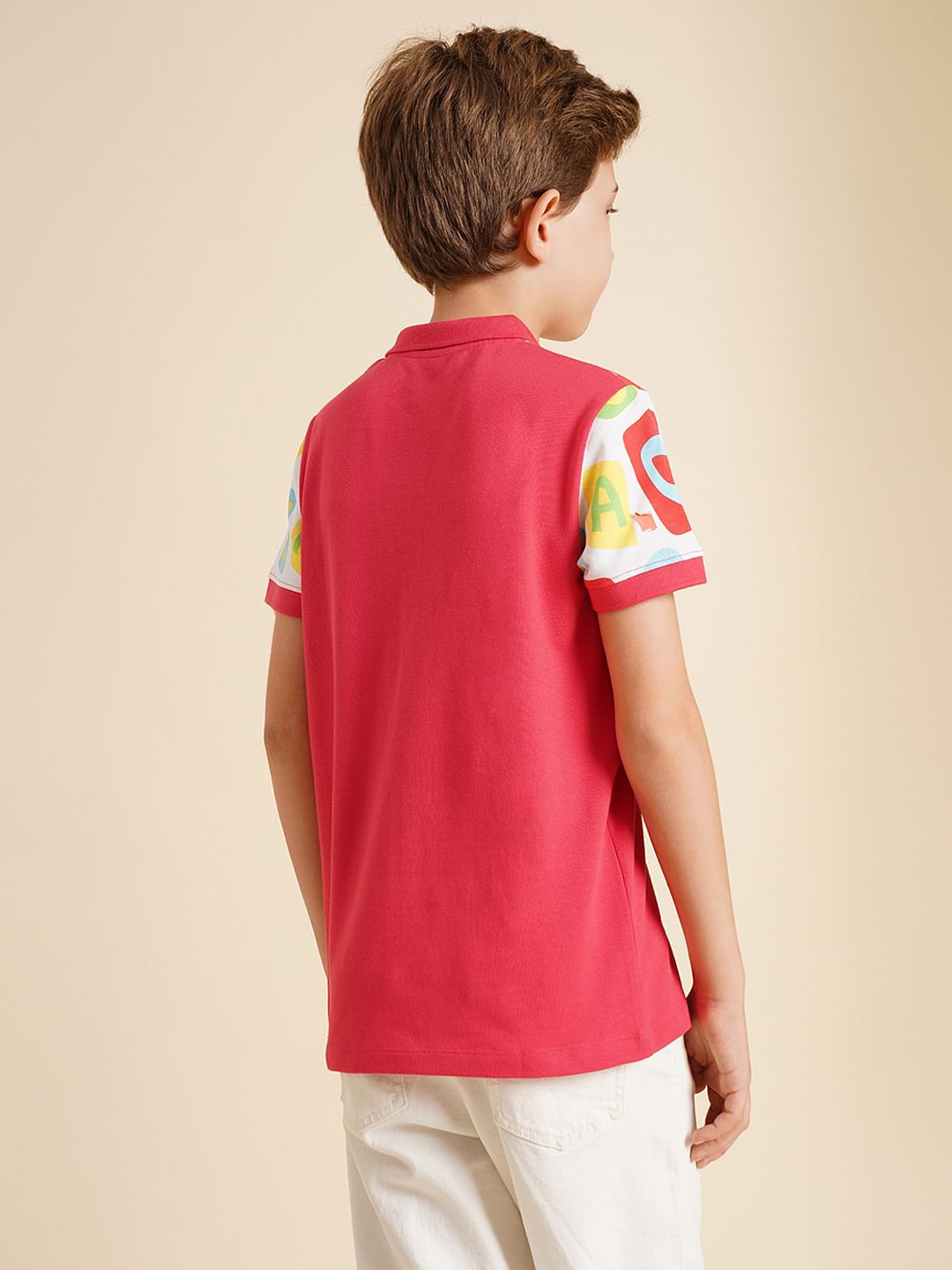 Boys Red Colourblocked Cotton Polo