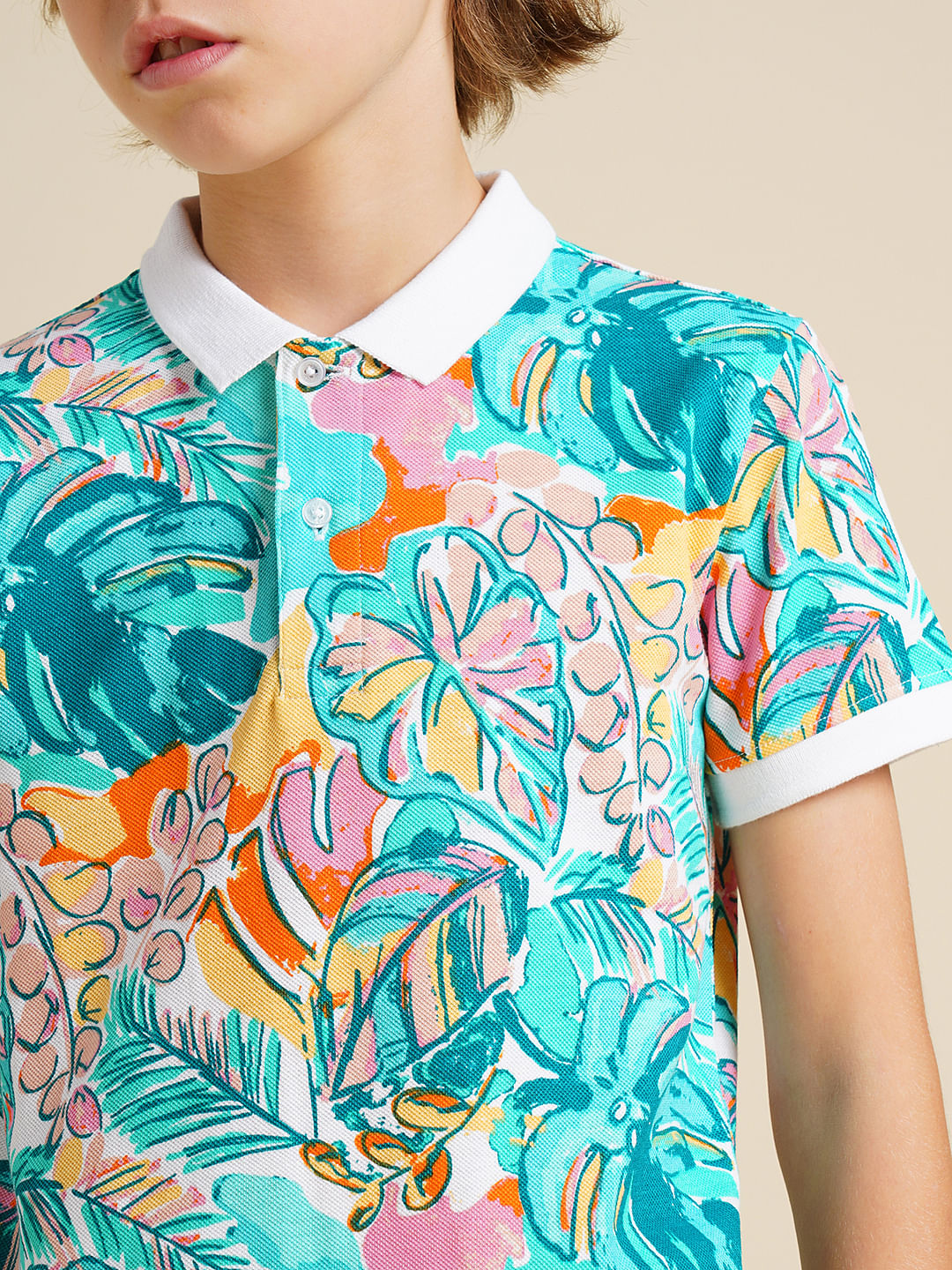 Boys Blue Printed Cotton Polo