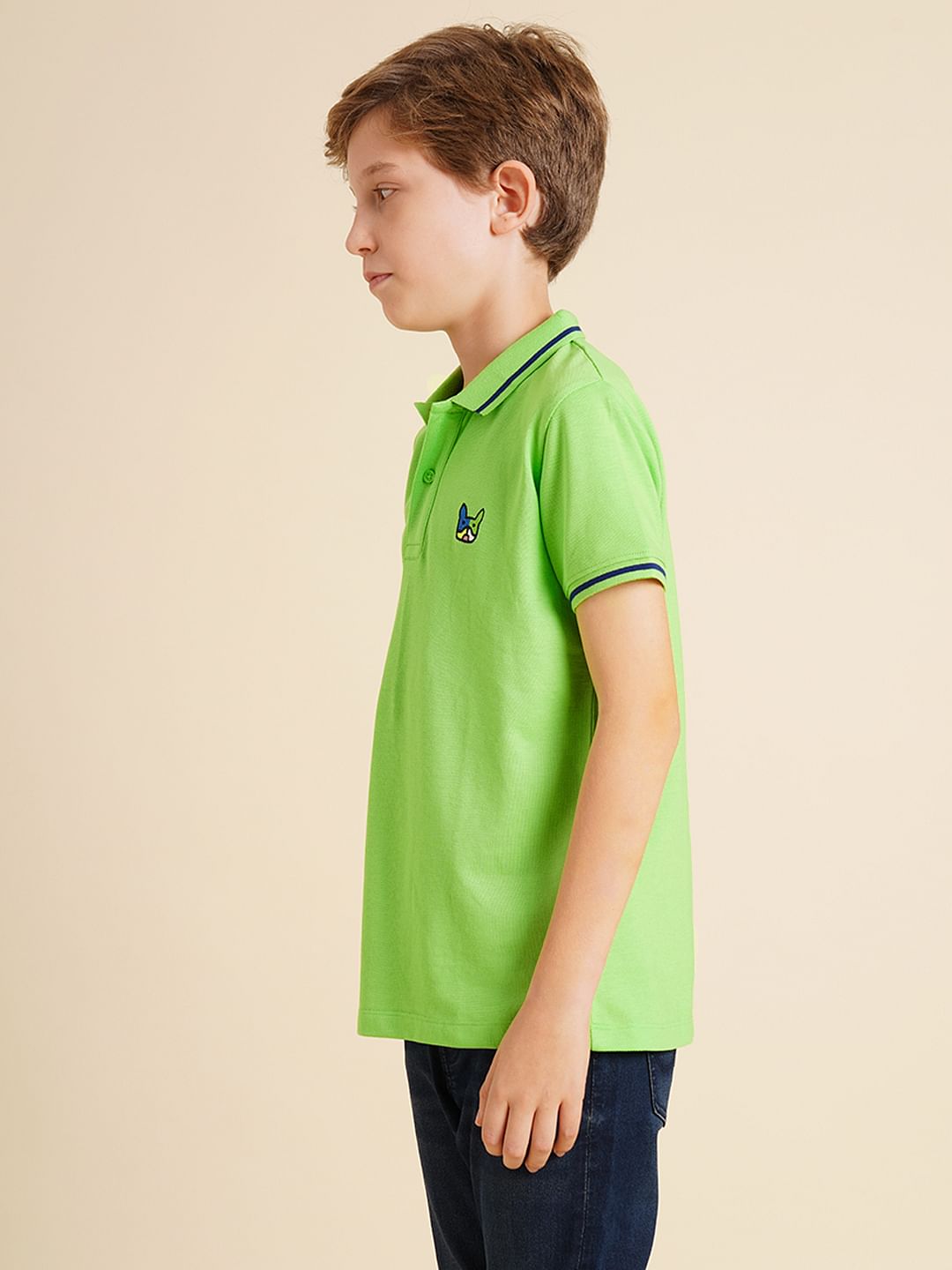 Boys Green Pique Cotton Polo