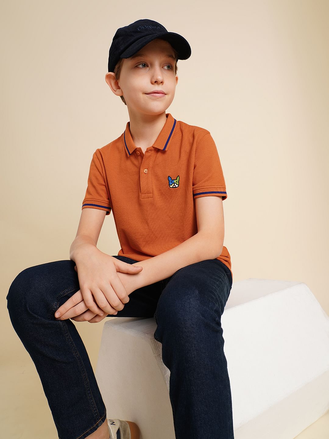 Boys Dark Orange Pique Cotton Polo