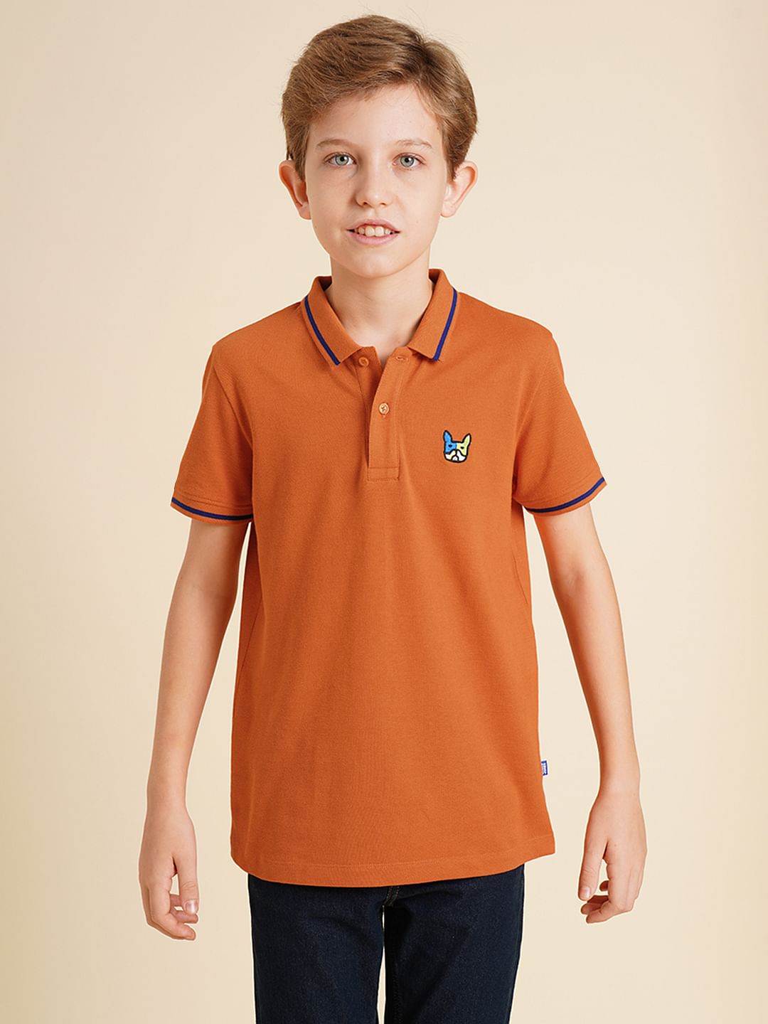 Boys Dark Orange Pique Cotton Polo