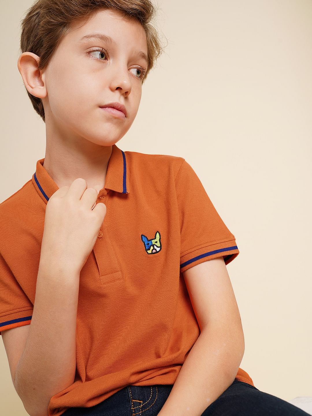 Boys Dark Orange Pique Cotton Polo