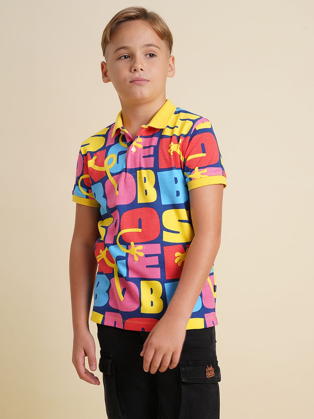 Boys Blue SpongeBob Text Print Polo