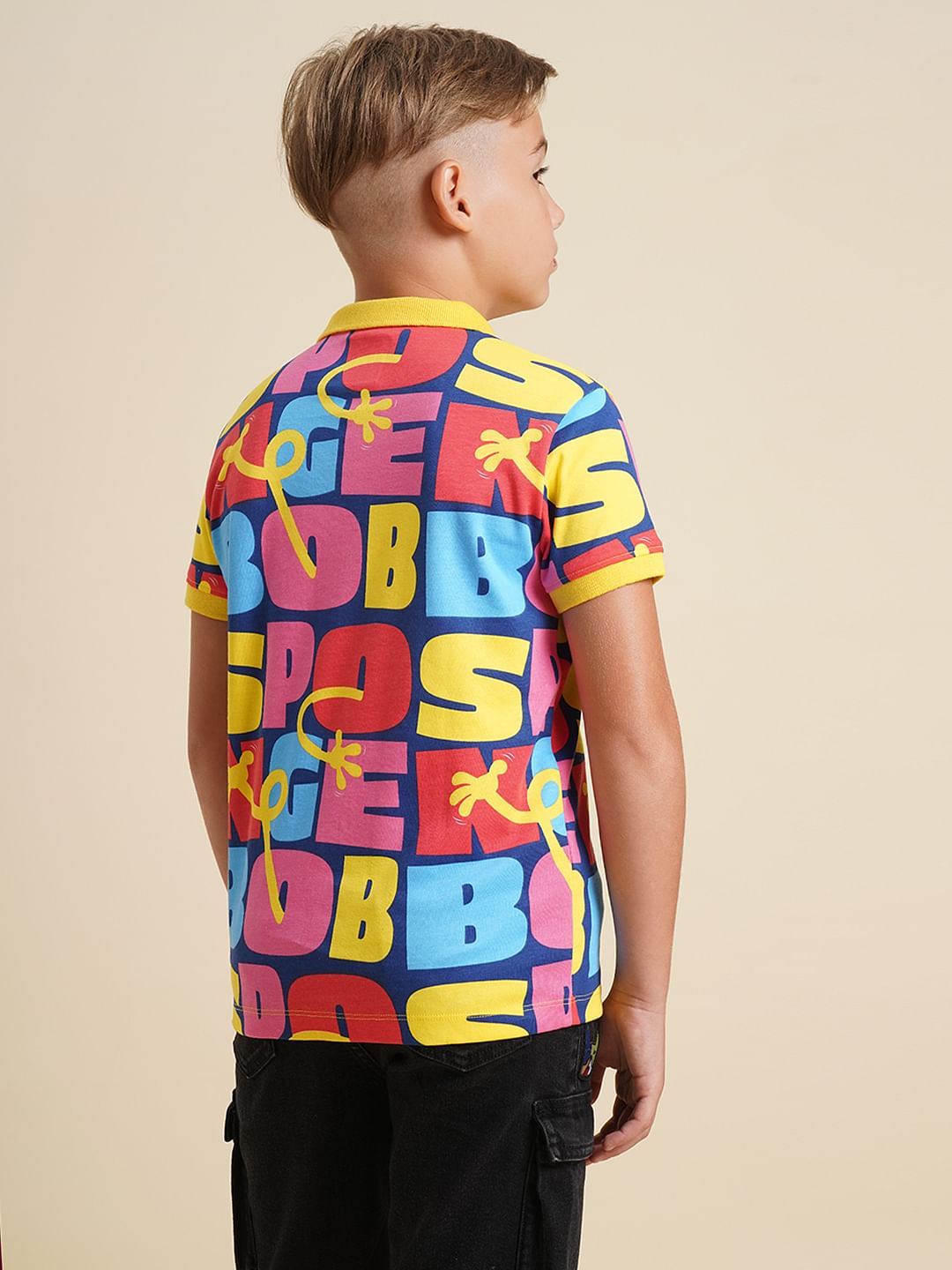 Boys Blue SpongeBob Text Print Polo