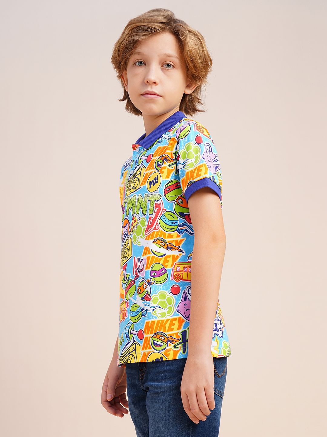 Boys Blue Ninja Turtles Print Polo
