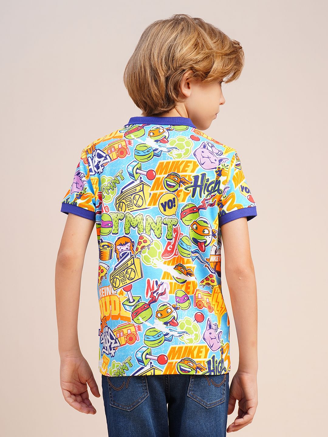 Boys Blue Ninja Turtles Print Polo