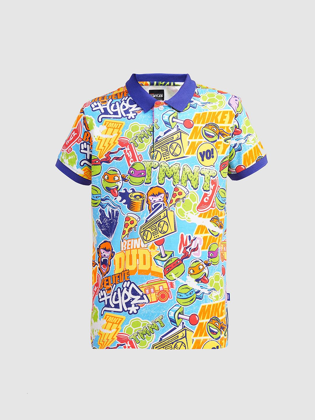 Boys Blue Ninja Turtles Print Polo