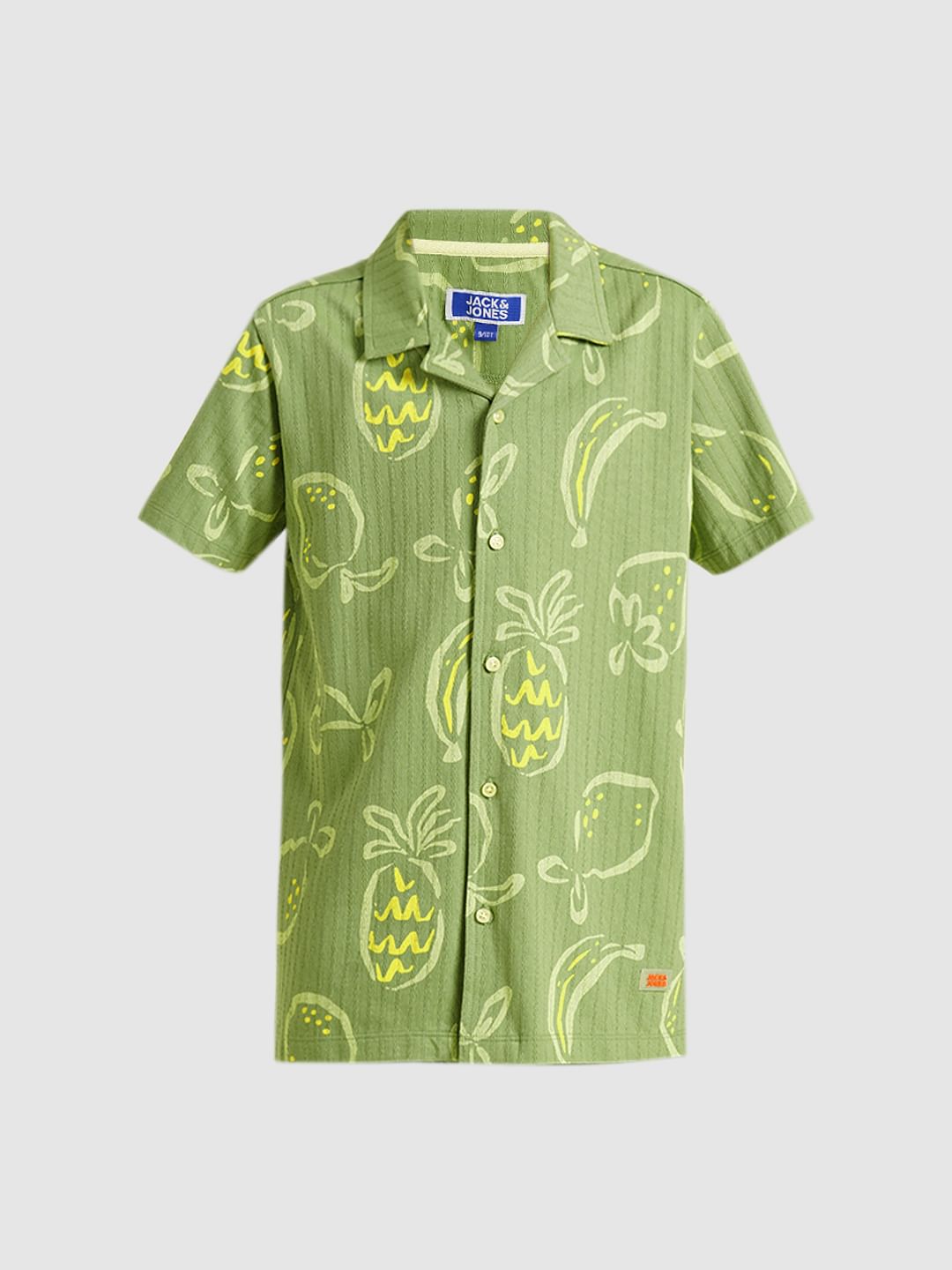 Boys Green Printed Dobby Knit Shirt