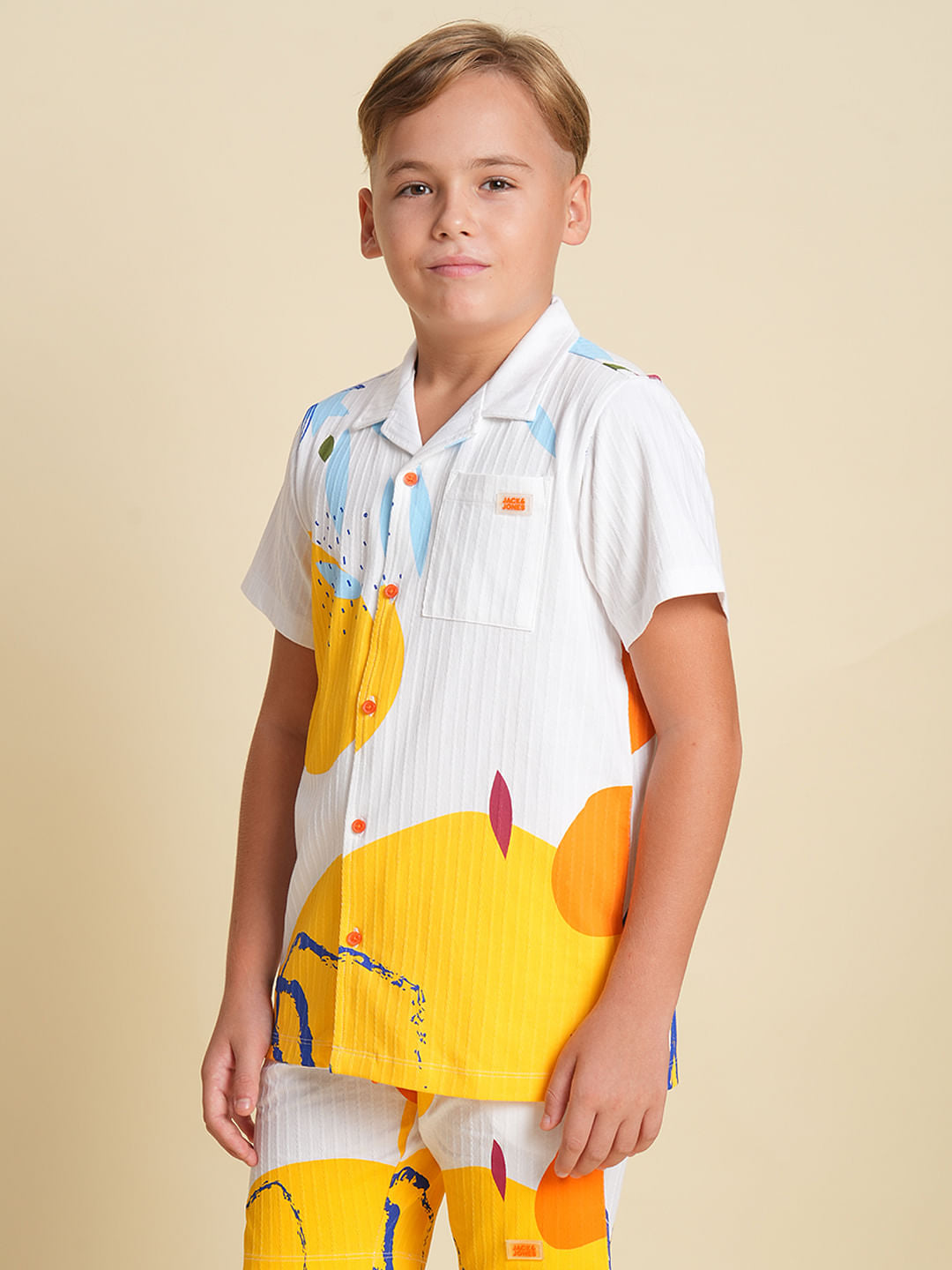 Boys White Printed Co-ord Set Shirt