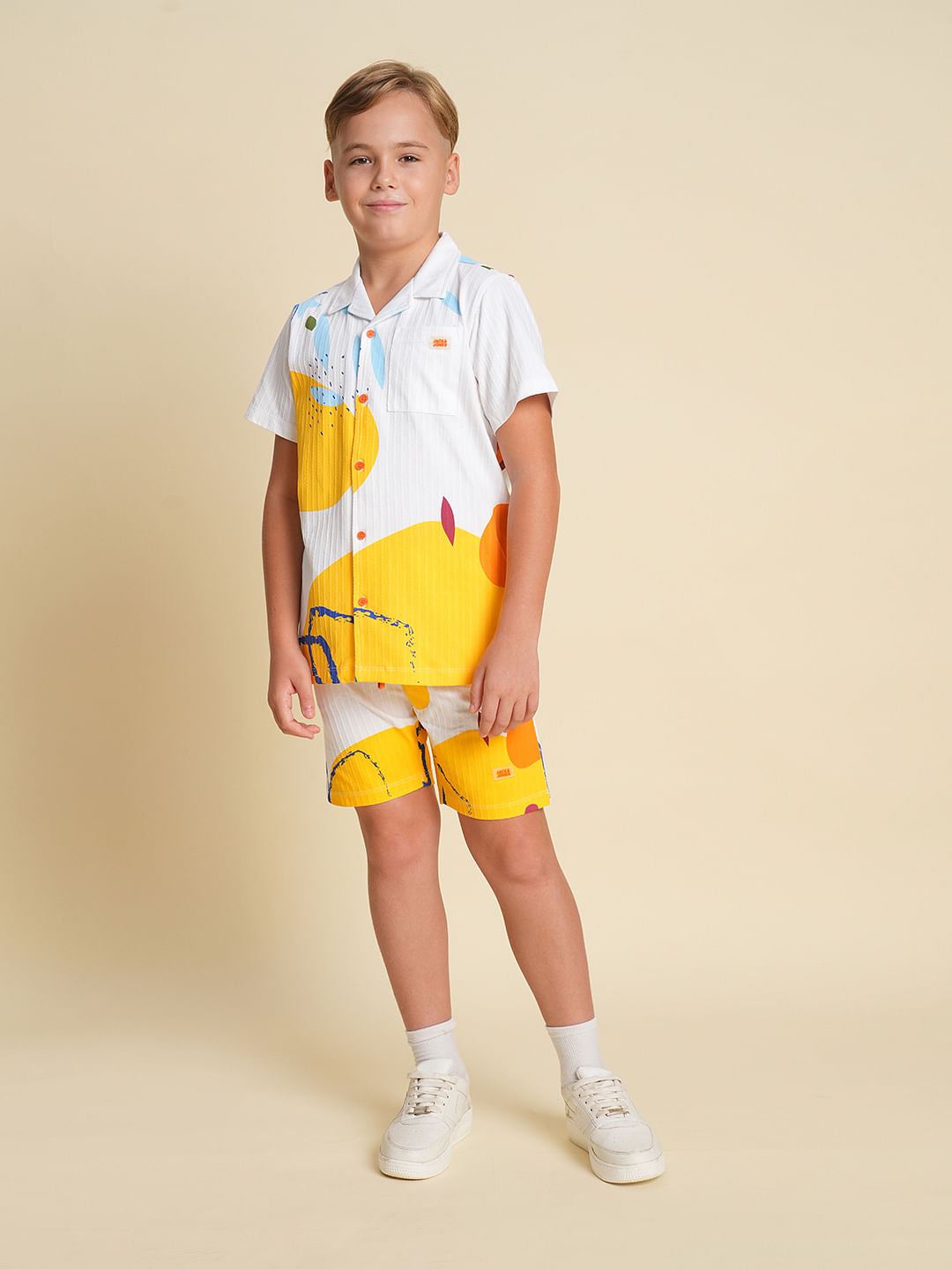 Boys White Printed Co-ord Set Shirt