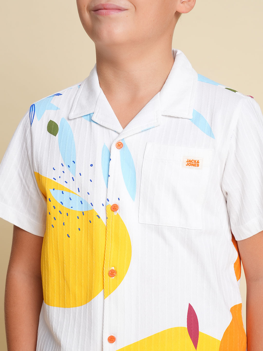 Boys White Printed Co-ord Set Shirt