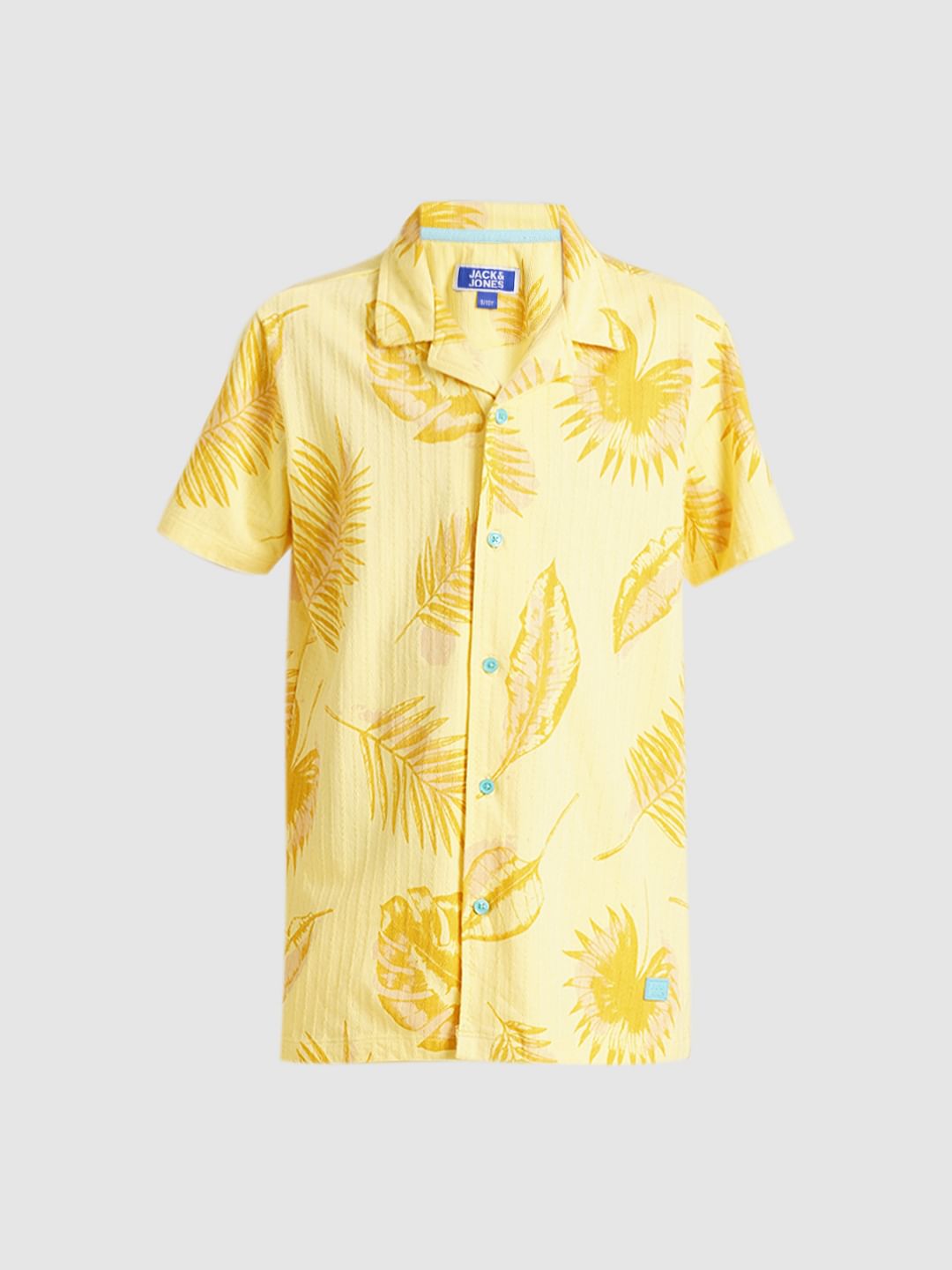 Boys Yellow Printed Dobby Knit Shirt