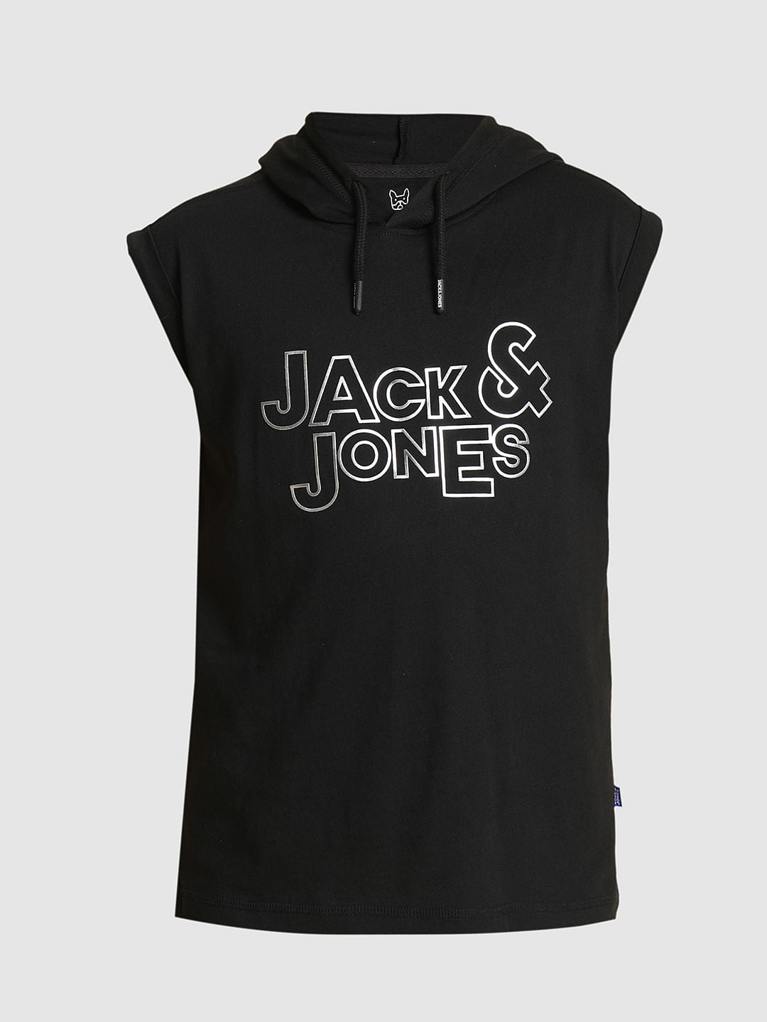 Boys Black Hooded Sleeveless T-shirt